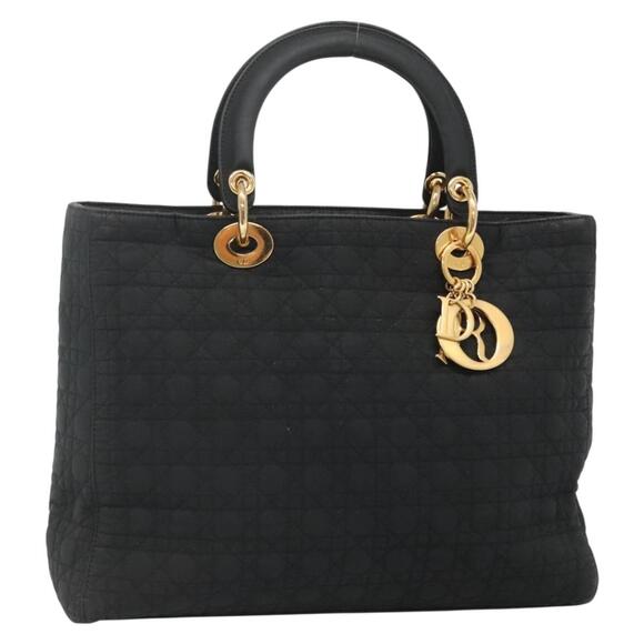 DIOR Lady DIOR Canage Hand Bag Nylon Black Gold - Picture 1 of 12